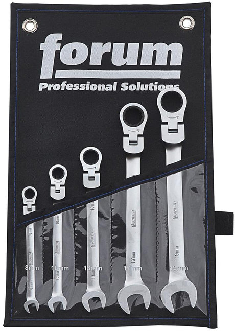 Produktbild von FORUM Gelenk-Ratschenschlüssel-Satz 8-19mm 5-teilig in Rolltasche 4240404751 4317784969642