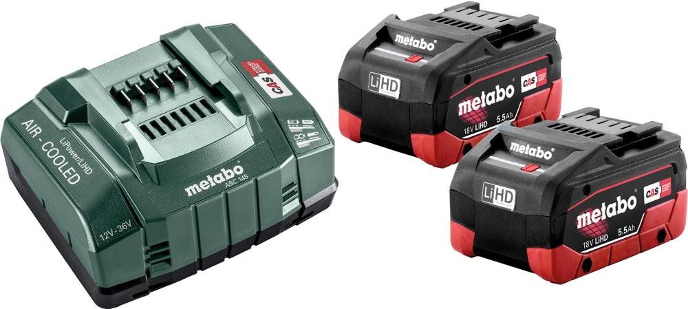 Produktbild von Metabo Akku-Starter Set LiHD 18,0 V 2 x 5,5 Ah Ladegerät ASC 145 metaBOX 685122000 4007430330383