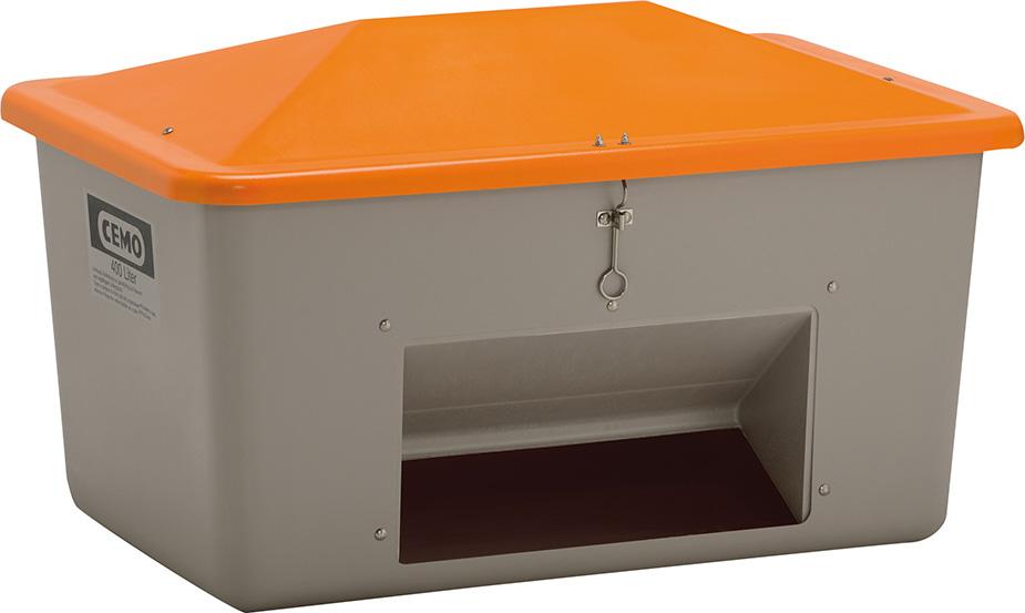 Produktbild von CEMO Streugutbehälter 1500 l B1840xT1430xH1040 mm mit Entnahmeöffnung grau/orange 7438 4052886108284