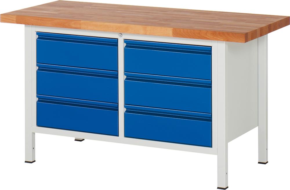 Produktbild von Rau Werkbank Basic B1250xT700xH840mm RAL 7035/5010 BMP: 40 mm 6 Schubladen 03-8473I2-127R4S.11 4040376112552