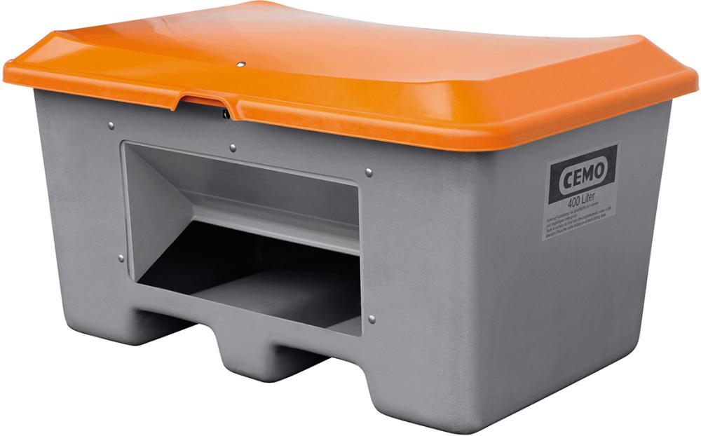 Produktbild von CEMO Streugutbehälter 400 l B1210xT820xH670 mm mit Entnahmeöffnung grau/orange 10572 4052886333877