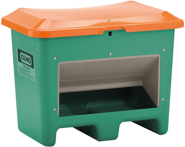 Produktbild von CEMO Streugutbehälter 200 l B890xT600xH640 mm mit Entnahmeöffnung grün/orange 10577 4052886333945