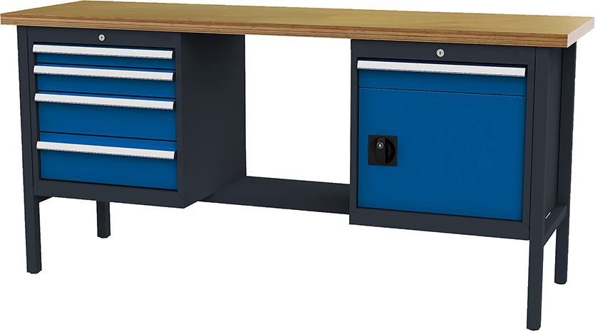 Produktbild von FORUM Kastenwerkbank B2000mm 5 Schubladen 1Tür RAL 7016/5010 4260612051 4317784947282