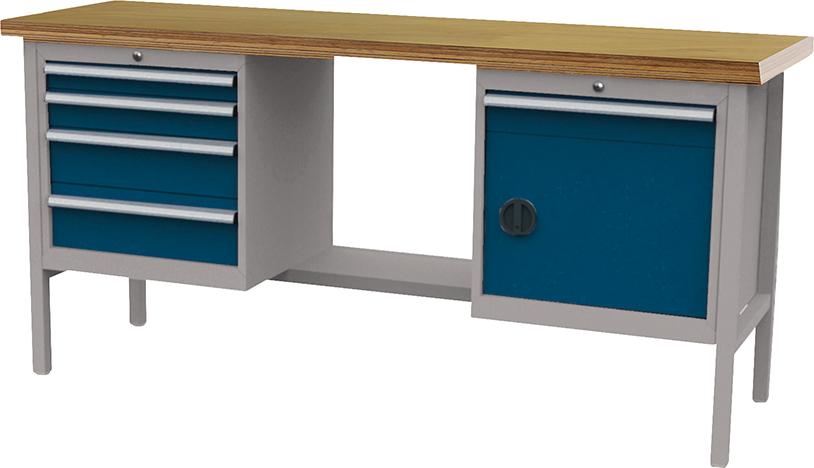 Produktbild von FORUM Kastenwerkbank B2000mm 5 Schubladen 1Tür RAL 7035/5010 4260612054 4317784947299