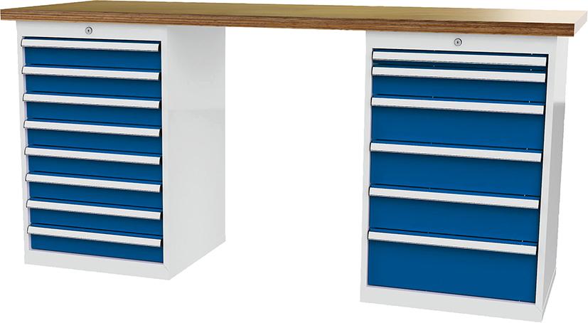 Produktbild von FORUM Reihenwerkbank B2000mm 14 Schubladen RAL 7035/5010 4260612215 4317784947374