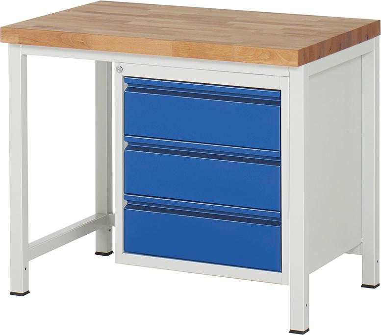 Produktbild von Rau Werkbank Basic B1000xT700xH840mm RAL 7035/5010 BMP: 40 mm 3 Schubladen 03-8157I1-107R4S.11 4040376144423