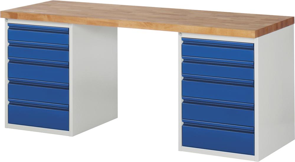 Produktbild von Rau Werkbank Basic B1500xT700xH840mm RAL 7035/5010 BMP: 40mm 10 Schubladen 03-7513I3-157R4S.11 4040376039606