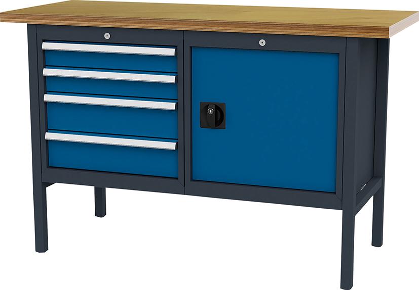 Produktbild von FORUM Kastenwerkbank B1500mm 4 Schubladen 1 Tür RAL 7016/5010 4260612009 4317784968928