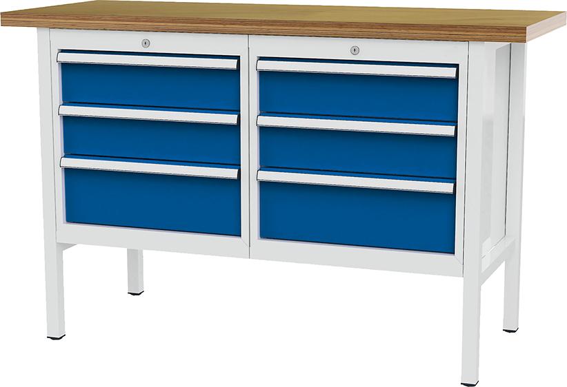 Produktbild von FORUM Kastenwerkbank B1500mm 6 Schubladen RAL 7035/5010 4260612024 4317784968973