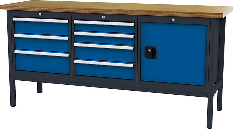 Produktbild von FORUM Kastenwerkbank B2000mm 7 Schubladen 1 Tür RAL 7016/5010 4260612063 4317784969079