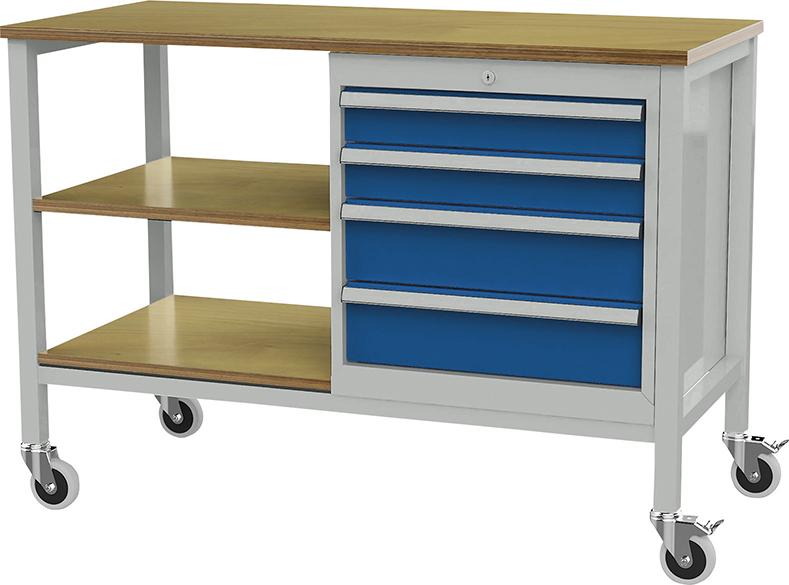 Produktbild von FORUM Kastenwerkbank mobil B1300mm 4 Schubladen 2 Böden RAL 7035/5010 4260612259 4317784969130