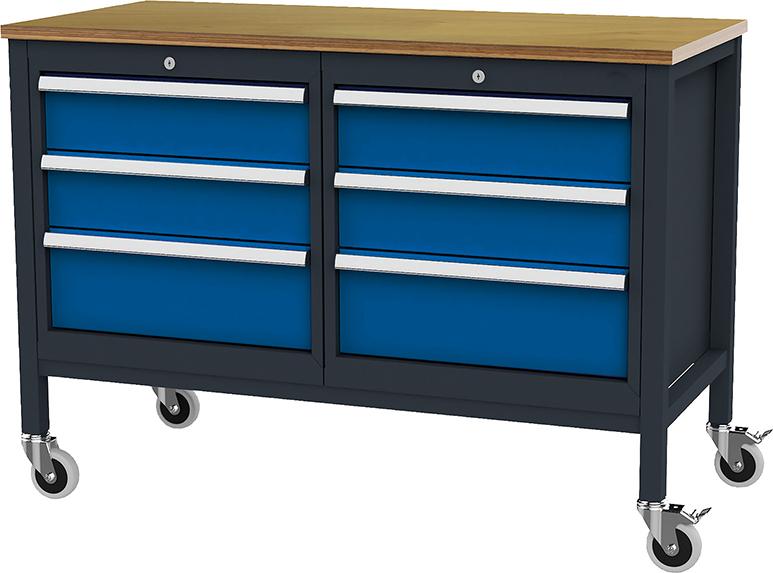 Produktbild von FORUM Kastenwerkbank mobil B1300mm 6 Schubladen RAL 7016/5010 4260612268 4317784969161