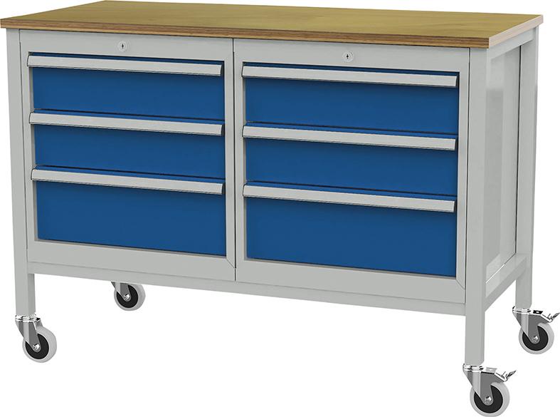 Produktbild von FORUM Kastenwerkbank mobil B1300mm 6 Schubladen RAL 7035/5010 4260612271 4317784969178
