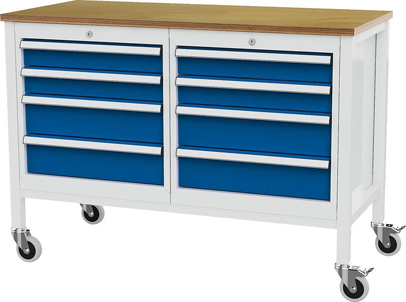 Produktbild von FORUM Kastenwerkbank mobil B1300mm 8 Schubladen RAL 7035/5010 4260612277 4317784969192