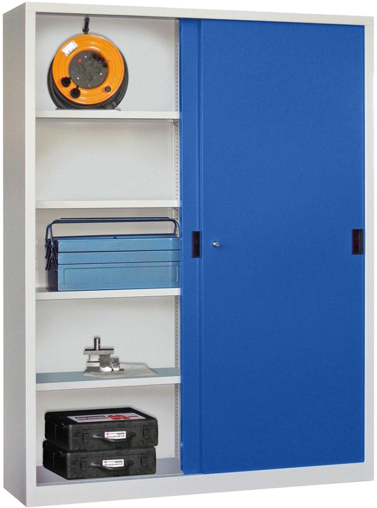 Produktbild von PAVOY Schwerlast-Schiebetürenschrank 1950/400/1500 gepulvert RAL 7035/501 30332-150-401-735512 4053569849357