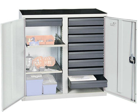 Produktbild von Stumpf Werkzeugschrank 9 SL 2 Fachböden 1000x1000x500 mm grau 3002907 4031068076825