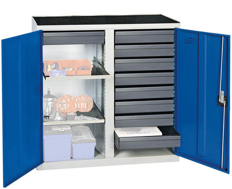 Produktbild von Stumpf Werkzeugschrank S3000 RAL 7035/5010 2 Abteilungen 2 Wannenböden 9 Schubladen 3002974 4031068147440