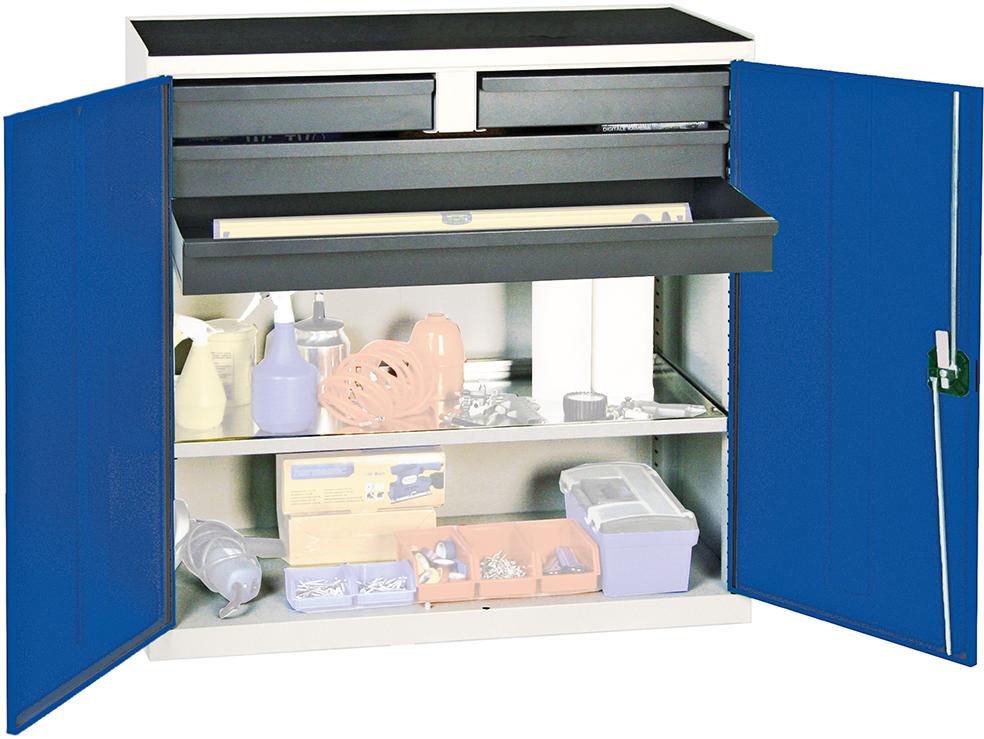 Produktbild von Stumpf Werkzeugschrank S3000 RAL 7035/5010 4 ausziehbar Schubladen 1 Wannenboden 3007474 4031068154295
