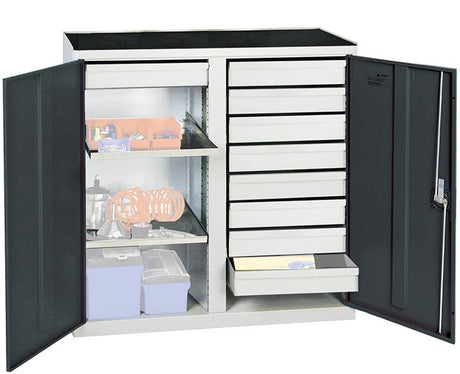 Produktbild von Stumpf Werkzeugschrank S2000 RAL 7035/7016 Mitteltrennwand 9 Schubladen 2 Wannenböden 2002971 4031068181857