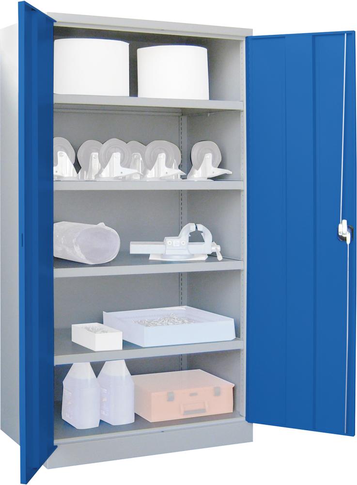Produktbild von PAVOY Schwerlastschrank mit Türen B1040xT630xH1950 mm 4 Böden RAL 7035/50 36362-104-001-735512 4055479659927
