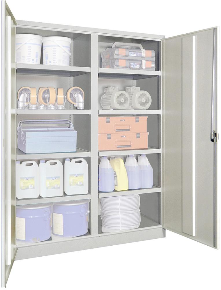 Produktbild von PAVOY Schwerlastschrank mit Türen H1950xB1470xT630 mm 8 Böden RAL 7035 Mitte 36367-147-024-735 4055955117620
