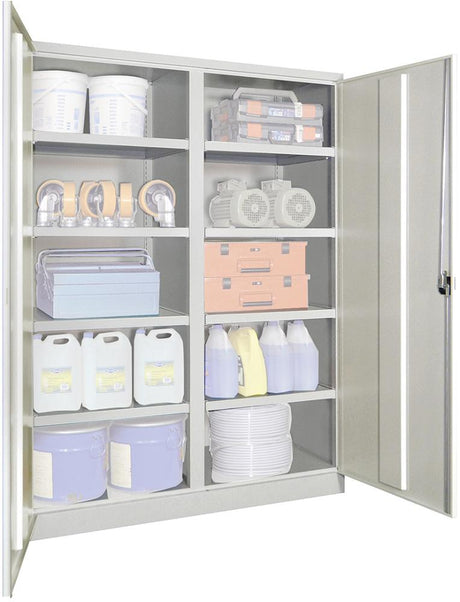Produktbild von PAVOY Schwerlastschrank mit Türen H1950xB1470xT630 mm 8 Böden RAL 7035 Mitte 36367-147-024-735 4055955117620