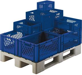 Produktbild von LA-KA-PE Transport-Stapelkasten B600xT400xH320 mm blau durchbrochen mit Griffloch 07132 02 22 4330816836064