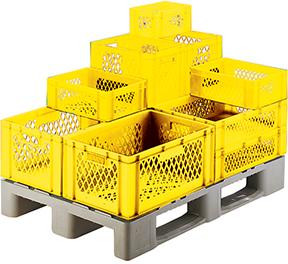 Produktbild von LA-KA-PE Transport-Stapelkasten B600xT400xH210 mm gelb durchbrochen mit Griffloch 07121 02 24 4330816836897