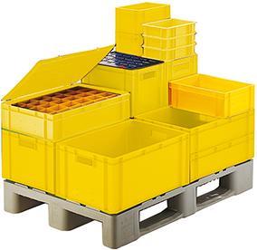 Produktbild von LA-KA-PE Transport-Stapelkasten B400xT300xH50 mm gelb geschlossen ohne Griffloch 4053569074339 4031022065261