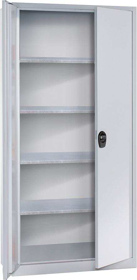 Produktbild von FORUM Flügeltürenschrank 4 verzinkt Böden 50kg Traglast H1950xB930xT400mm RAL 7035/ 4260612101 4317784969659