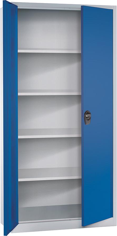 Produktbild von FORUM Flügeltürenschrank 4 verzinkt Böden 50kg Traglast H1950xB930xT400mm RAL 7035/ 4260612104 4317784969666