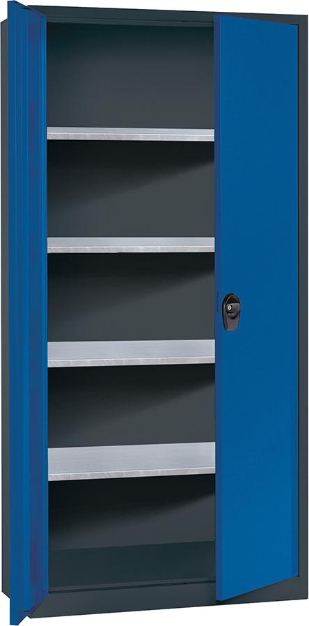 Produktbild von FORUM Flügeltürenschrank 4 verzinkt Böden 50kg Traglast H1950xB930xT400mm RAL 7016/ 4260612113 4317784969673