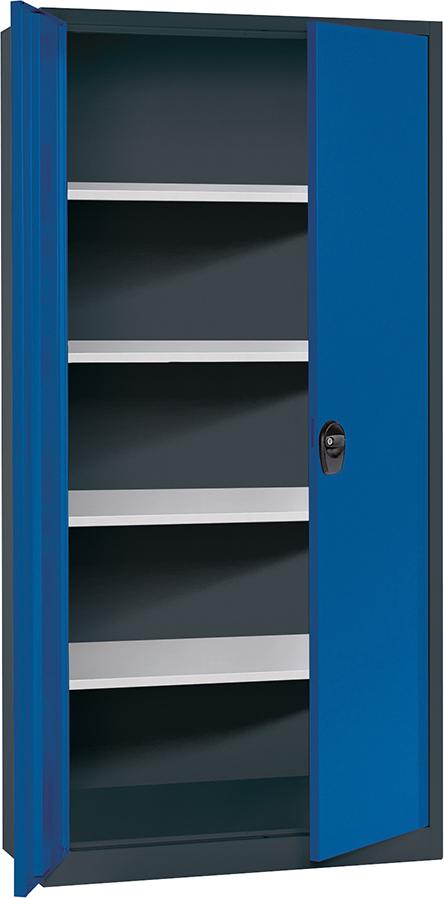 Produktbild von FORUM Flügeltürenschrank 4 Böden lackiert 50kg Traglast H1950xB930xT400mm RAL 7016/ 4260612116 4317784969703