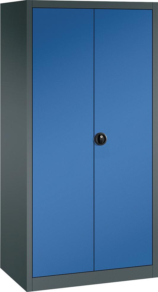 Produktbild von FORUM Flügeltürenschrank 4 Böden 70kg Traglast H1950xB930xT600mm RAL 7016/5010 4260612155 4317784969819