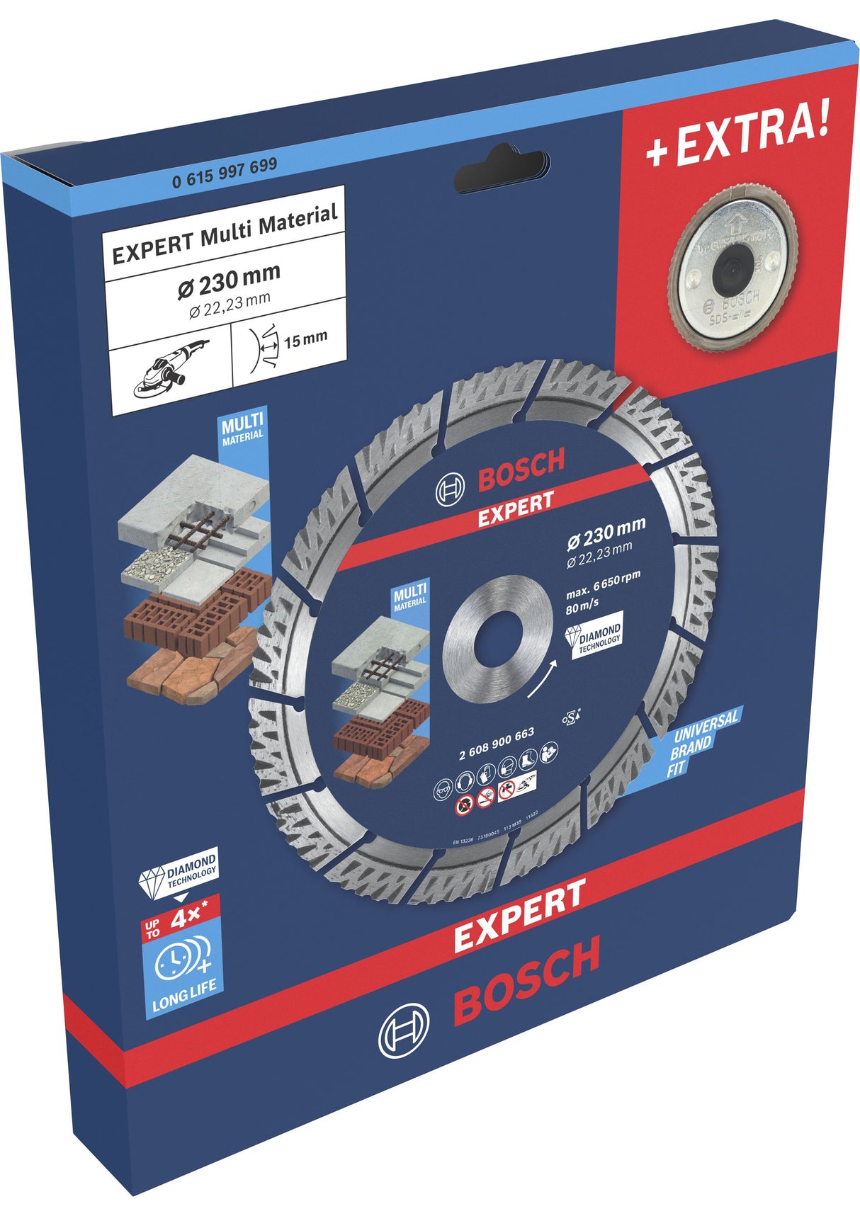 EXPERT Multi Material Diamant-Trennscheibe 230 x 22,23 mm inkl. SDS-Clic Schnellspannmutter
