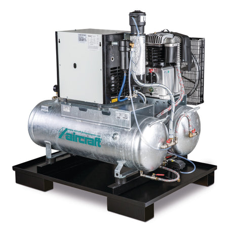 Produktbild von Stationärer Kolbenkompressor mit 2x 100 Liter-Druckluftbehältern, Kältetrockner, Feinfilter, Kondensatableiter- und aufbereiter Airprofi Duo 703/2x100/10 KK