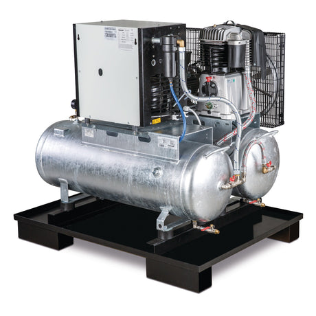Produktbild von Stationärer Kolbenkompressor mit 2x 100 Liter-Druckluftbehältern und Kältetrockner Airprofi Duo 853/2x100/10 K