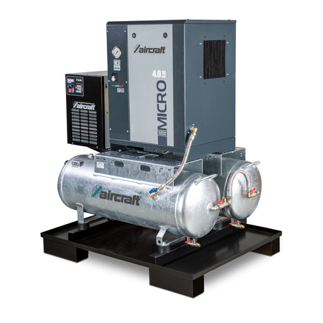 Produktbild von Schraubenkompressor mit Rippenbandriemenantrieb mit angebautem Kältetrockner auf 2 x 100 l Behälter A-Duo-Micro Se 4.0-08 2x100 K