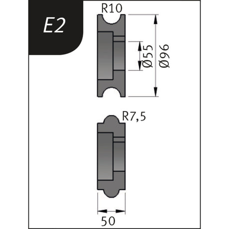 Produktbild von Biegerollensatz Typ E2, Ø 96 x 55 x 50 mm, R 10 / 7,5 mm