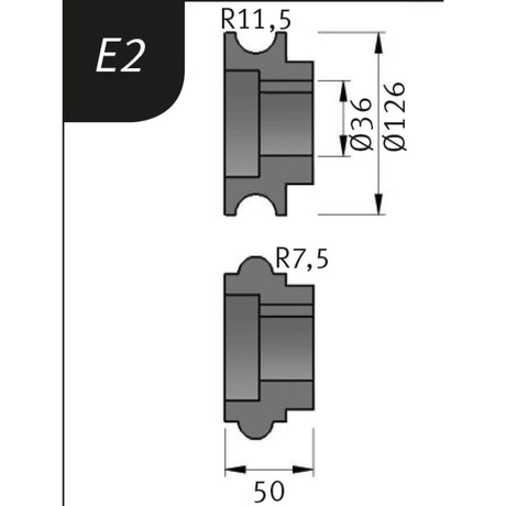 Produktbild von Biegerollensatz Typ E2, Ø 126 x 36 x 50 mm, R 11,5 / 7,5 mm