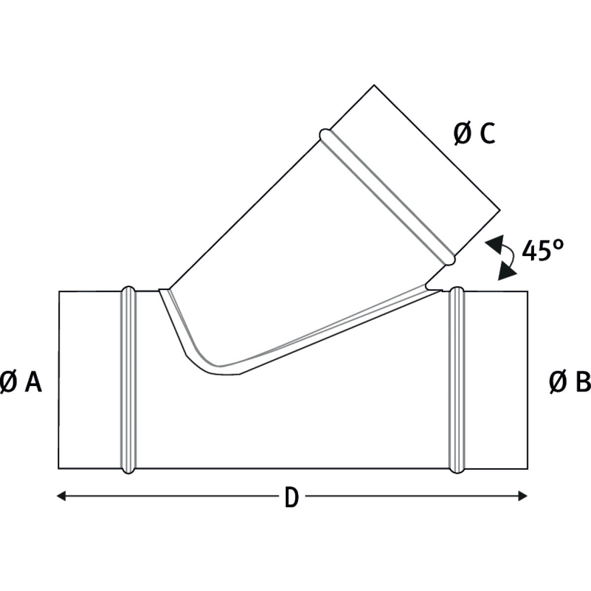 Produktbild von Abzweigstück 45° Ø 200/200/140