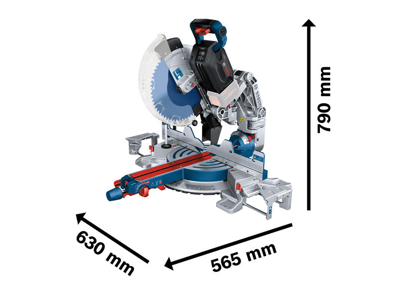 Bosch GCM 18V-305 GDC Akku-Kapp- und Gehrungssäge mit Abmessungen.