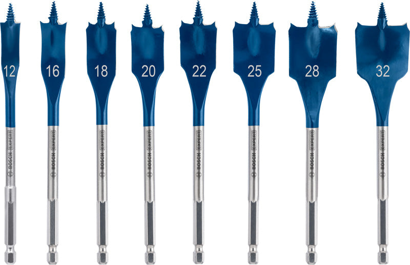 Produktbild Lieferumfang von EXPERT Self Cut Speed Flachfräsbohrer-Set, 12/16/18/20/22/25/28/32 mm, 8-tlg.