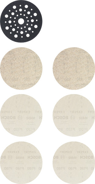 Produktbild Lieferumfang von EXPERT M480 Schleifnetz Starter Set, Schleiftellerschoner, 125mm, K80-180, 7tlg.
