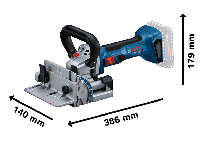 Bosch GFF 18V-22 Lamettafräse mit verstellbarem Anschlag.