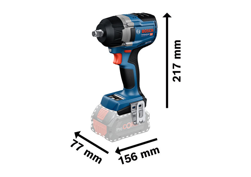 Abmessungen des Akku-Schlagschraubers Bosch GDS 18V-750 C.