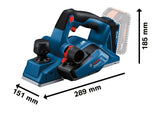 Akku-Hobel GHO 18V-26 von Bosch mit präzisen Maßen.