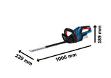 Akku-Heckenschere GHE 18V-50 von Bosch mit Angaben zur Klingenlänge.