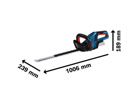 Akku-Heckenschere GHE 18V-50 von Bosch mit Angaben zur Klingenlänge.