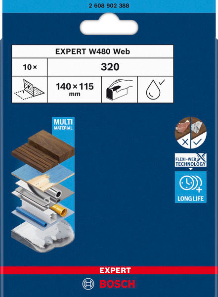 Produktbild Verpackung von EXPERT W480 Web Handschleifblatt, K320, 10-tlg.